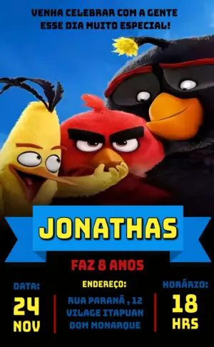 Convite de Aniversário Angry Birds Editável para Enviar