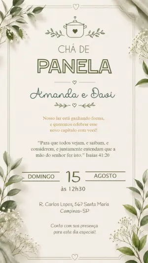 Convite Chá de Panela Floral Verde para Editar Online