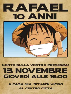 Invito Compleanno One Piece con Luffy da Modificare Online