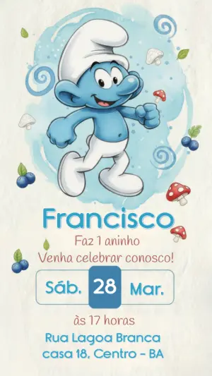 Convite de Aniversário Smurfs em Aquarela para Editar