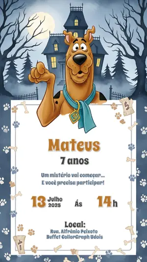 Convite de Aniversário Scooby-Doo Misterioso para Editar Online