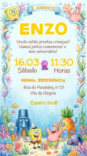 Convite de Aniversário Bob Esponja Fundo do Mar para Editar