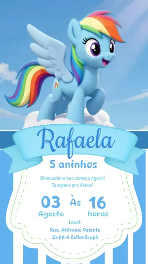 Convite de Aniversário My Little Pony Rainbow Dash para Editar