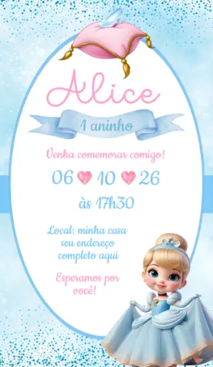 Convite Editável Aniversário Cinderela Baby Online