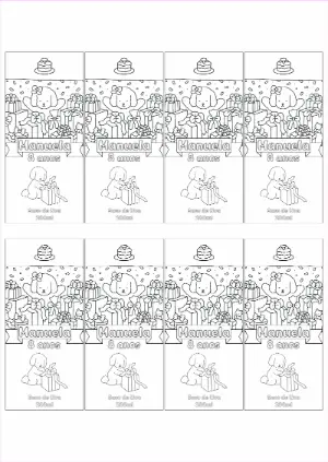 Rótulo de Suco Aniversário Cachorrinho para Colorir Editável