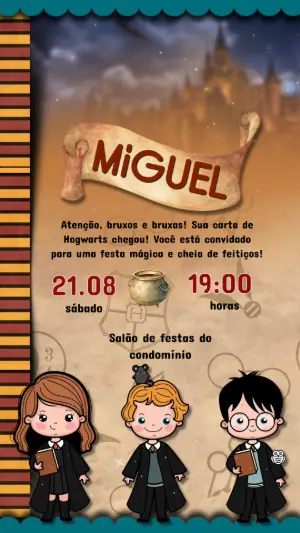 Convite Animado Aniversário Harry Potter para Editar