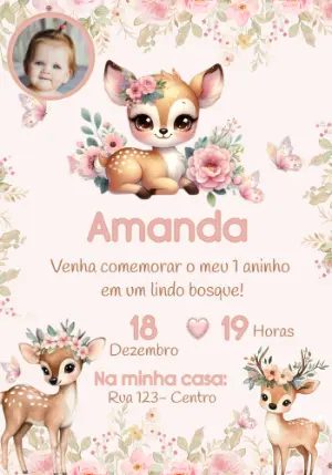 Convite de Aniversário Bosque Encantado com Foto Editável