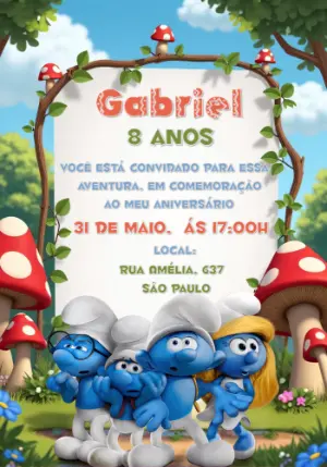 Convite de Aniversário Smurfs Editável Online
