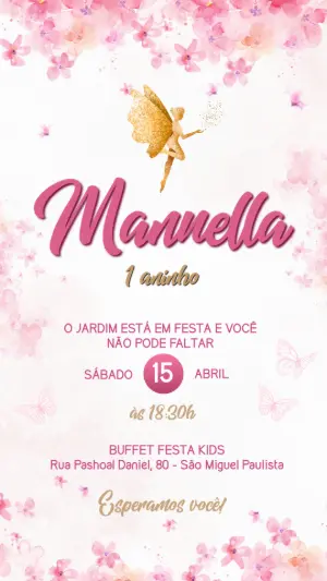 Convite Aniversário Jardim das Fadas para Editar Online