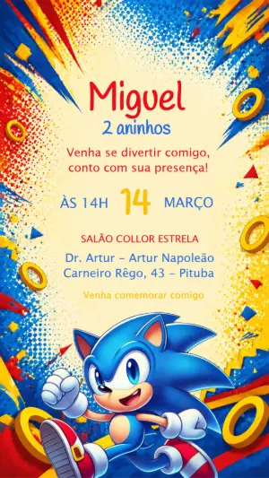 Convite de Aniversário Sonic | Modelo Digital Editável