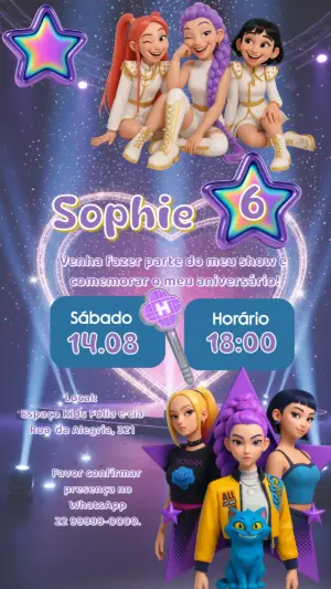 Convite de Aniversário Hype House Pop Star para Editar