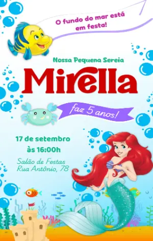 Convite Aniversário A Pequena Sereia Ariel Editável Online