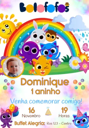 Convite de Aniversário Bolofofos com Foto para Editar
