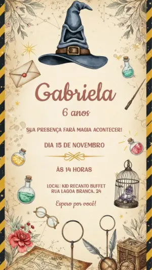 Convite de Aniversário Harry Potter para Editar Online