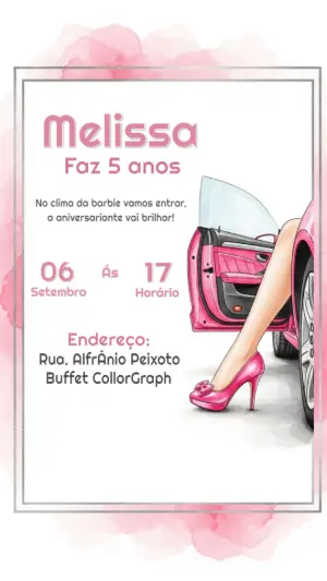 Convite Aniversário Barbie Carro Rosa para Editar Online