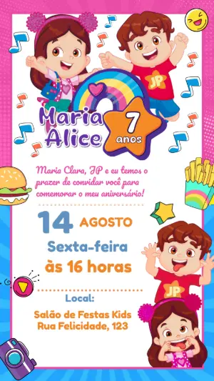Convite Aniversário Maria Clara e JP para Editar Online