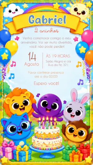 Convite de Aniversário Bolofofos Digital para Editar
