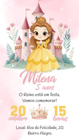 Convite Animado Aniversário Bela e a Fera para Editar Online