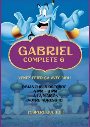 Invitation d'anniversaire Génie d'Aladdin modèle modifiable