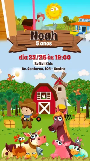 Convite Animado Fazendinha para Editar Online