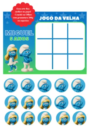 Jogo da Velha Smurfs para Aniversário Editável Online