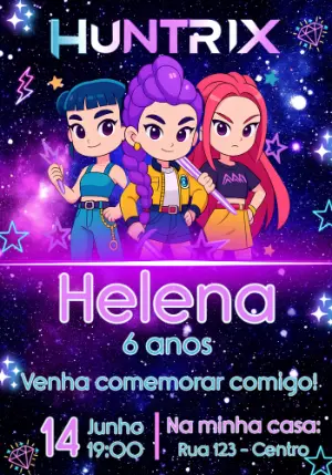 Convite Aniversário Guerreiras do K-Pop para Editar