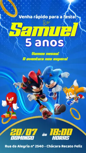 Convite Aniversário Sonic com Shadow e Amigos para Editar Online