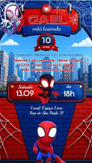 Convite de Aniversário Homem-Aranha Spidey Editável