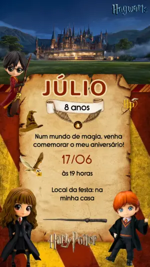Convite Animado Harry Potter: Vídeo de Aniversário Mágico Editável