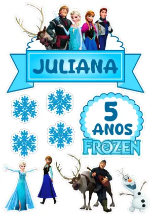 Topo de Bolo Aniversário Frozen com Personagens para Editar
