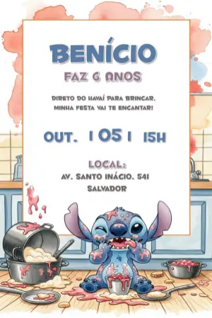 Convite de Aniversário Stitch para Editar e Imprimir Online