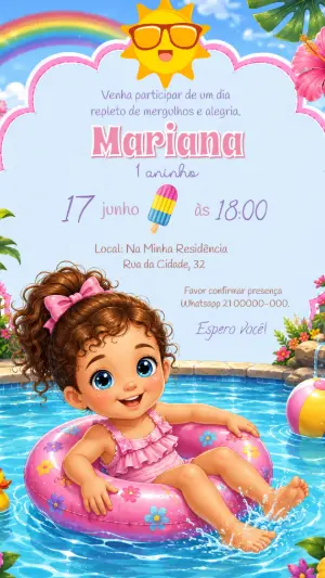 Convite Digital Festa na Piscina Verão Editável