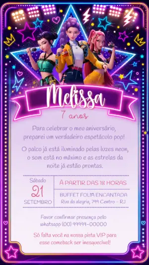 Invitation d'anniversaire KPop Demon Hunters – Statique – Felicity Artes