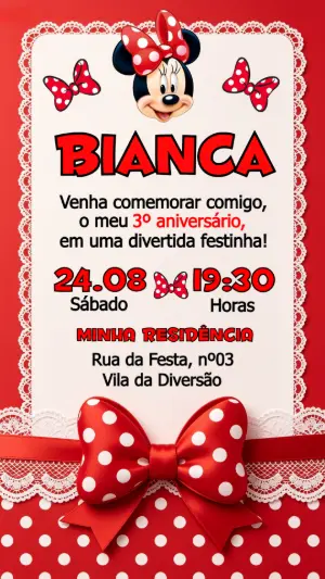 Convite de Aniversário Minnie Vermelha Editável para Festa Infantil