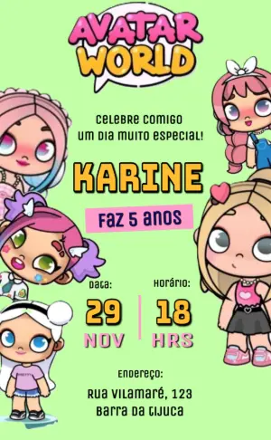 Convite de Aniversário Avatar World Colorido para Editar