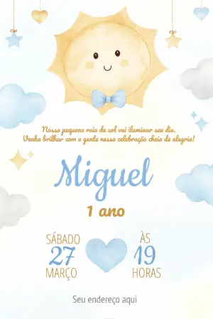 Convite Aniversário Raio de Sol para Editar Online