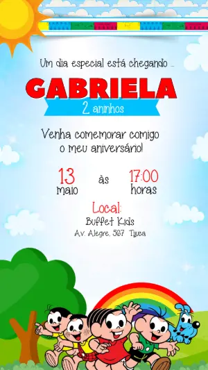 Convite de Aniversário Turma da Mônica Colorido para Editar