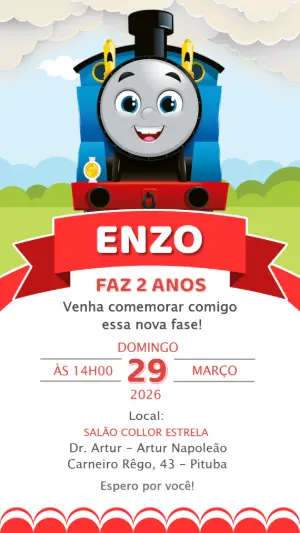 Convite de Aniversário Thomas e Seus Amigos Editável