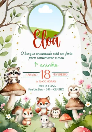 Convite de Aniversário Bosque Encantado Aquarela para Editar