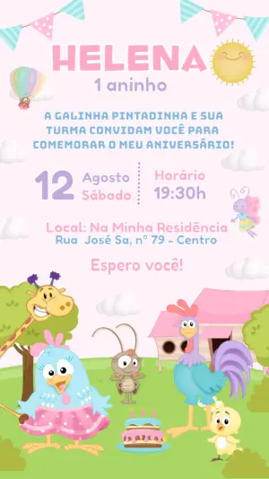 Convite Aniversário Galinha Pintadinha Candy para Editar Online