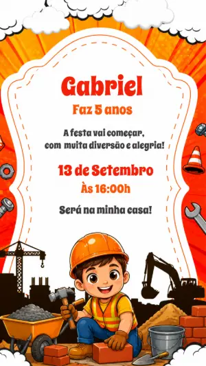 Convite de Aniversário Construtor: Modelo Digital Editável