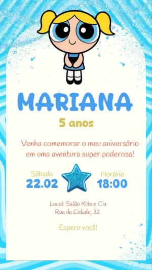 Convite de Aniversário Lindinha Superpoderosas para Editar
