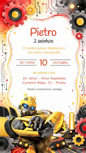 Convite de Aniversário Transformers Bumblebee para Editar