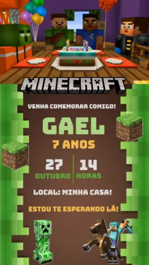 Convite Animado de Aniversário Minecraft: Vídeo para Editar Online