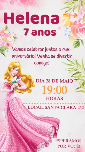 Convite Aniversário Princesa Aurora Floral para Editar