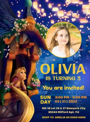 Editable Rapunzel Birthday Invitation with Magical Lanterns
