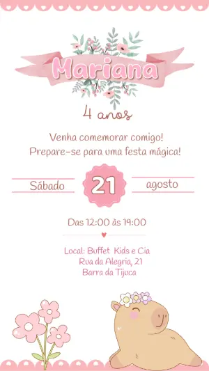 Convite Digital Aniversário Infantil Tema Capivara Editável