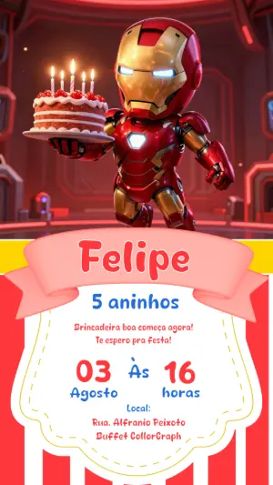 Convite de Aniversário Homem de Ferro Chibi para Editar
