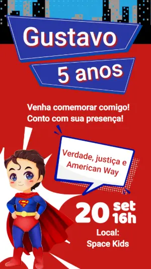 Convite Animado Aniversário Super Homem para Editar Online
