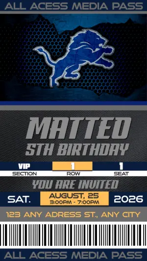 Football Birthday Ticket Invitation Detroit Lions